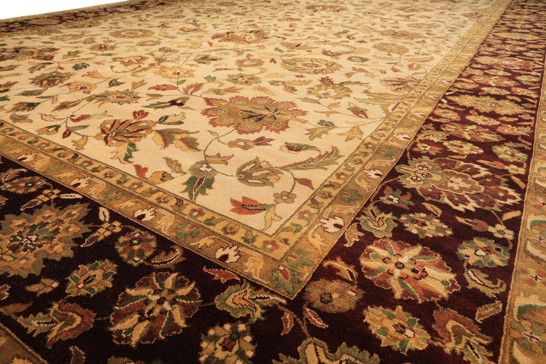 12x18 Beige, Maroon, Sage Color Hand Knotted Agra Wool Traditional Oriental Rug