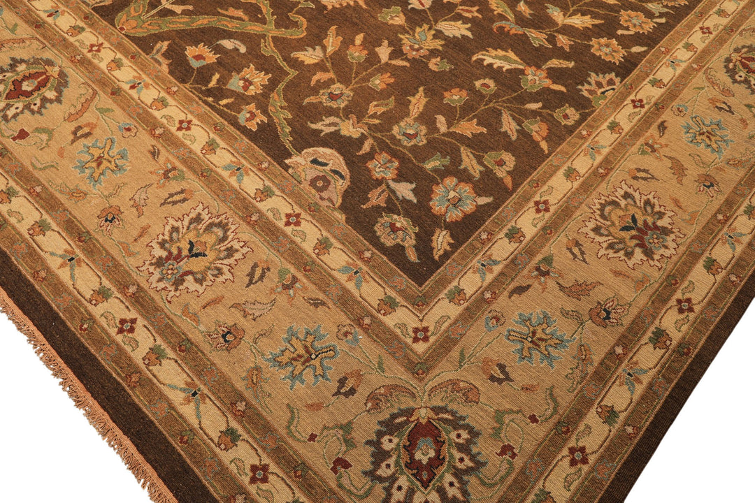 12x18 Brown, Tan, Gold Color Hand Knotted Soumak Wool Traditional Oriental Rug