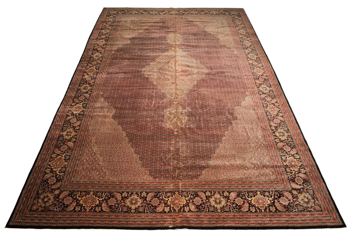 12x18 Black, Rust, Rose Color Hand Knotted Sino Persian Wool &amp; Silk Traditional Oriental Rug