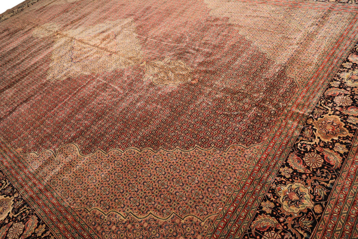 12x18 Black, Rust, Rose Color Hand Knotted Sino Persian Wool &amp; Silk Traditional Oriental Rug