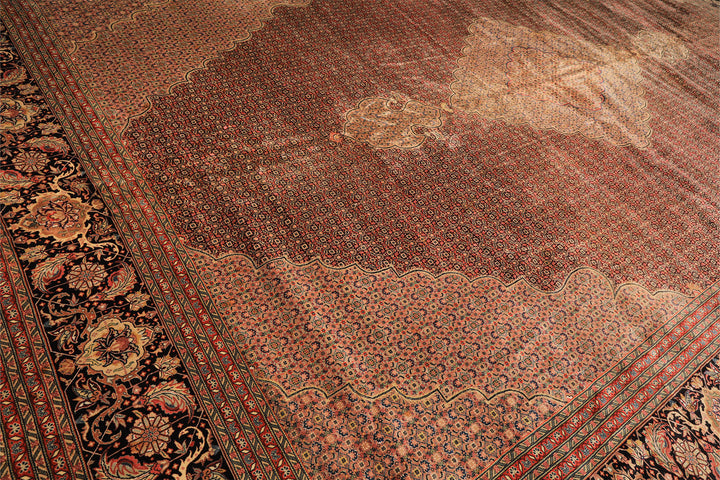 12x18 Black, Rust, Rose Color Hand Knotted Sino Persian Wool &amp; Silk Traditional Oriental Rug