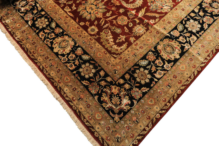 Palace Maroon, Black, Taupe Color Hand Knotted Agra New Zealand Wool &amp; Silk Traditional Oriental Rug