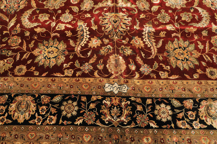 Palace Maroon, Black, Taupe Color Hand Knotted Agra New Zealand Wool &amp; Silk Traditional Oriental Rug