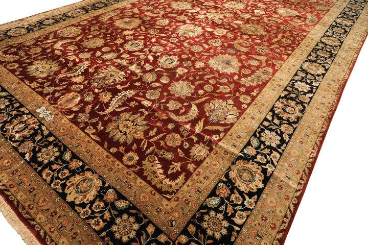 Palace Maroon, Black, Taupe Color Hand Knotted Agra New Zealand Wool &amp; Silk Traditional Oriental Rug