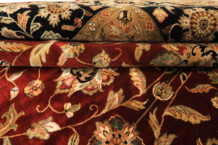Palace Maroon, Black, Taupe Color Hand Knotted Agra New Zealand Wool &amp; Silk Traditional Oriental Rug