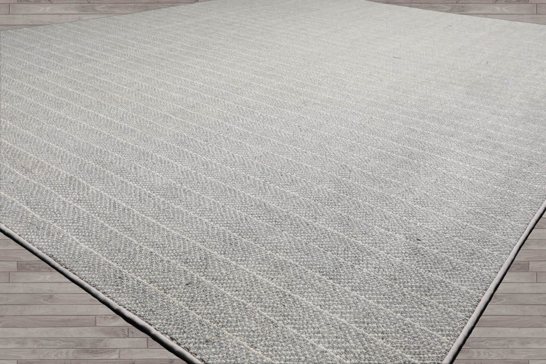 Multi Size Ash Gray Cream Color Hand Tufted Herringbone New Zealand Wool Contemporary Oriental Rug