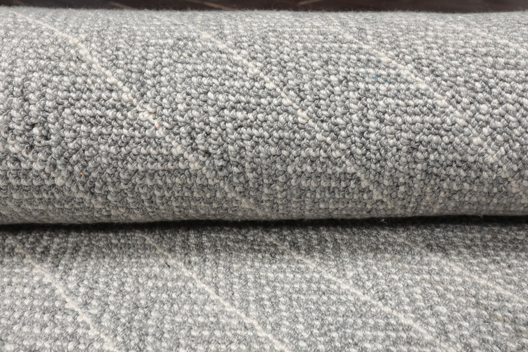 Multi Size Gray Ivory Color Hand Woven Flatweave Wool Contemporary Oriental Rug