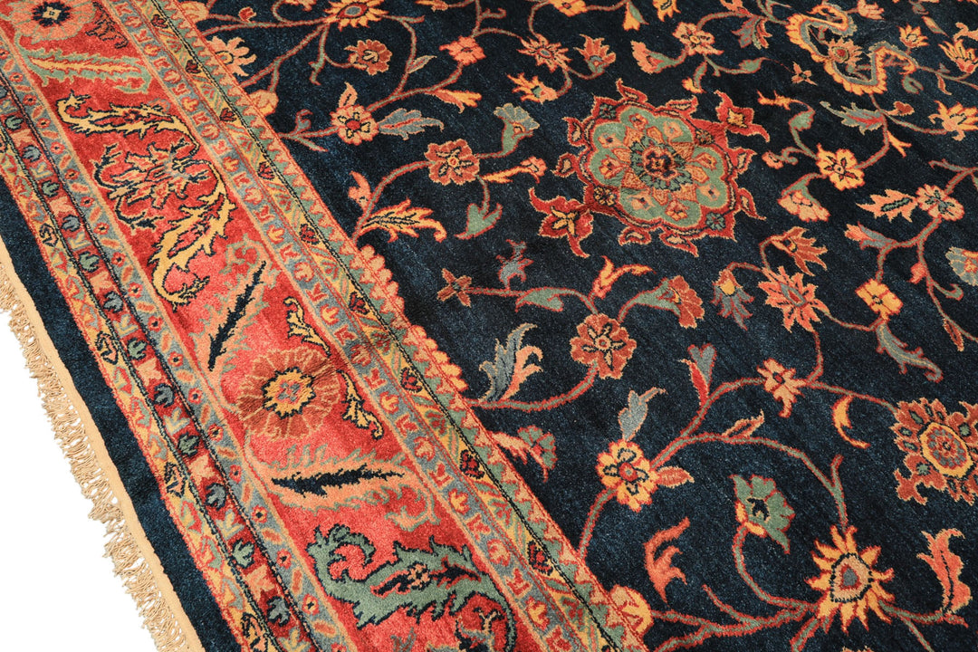 12x18 Navy, Rose, Turquoise Color Hand Knotted Indo Oushak Wool Traditional Oriental Rug