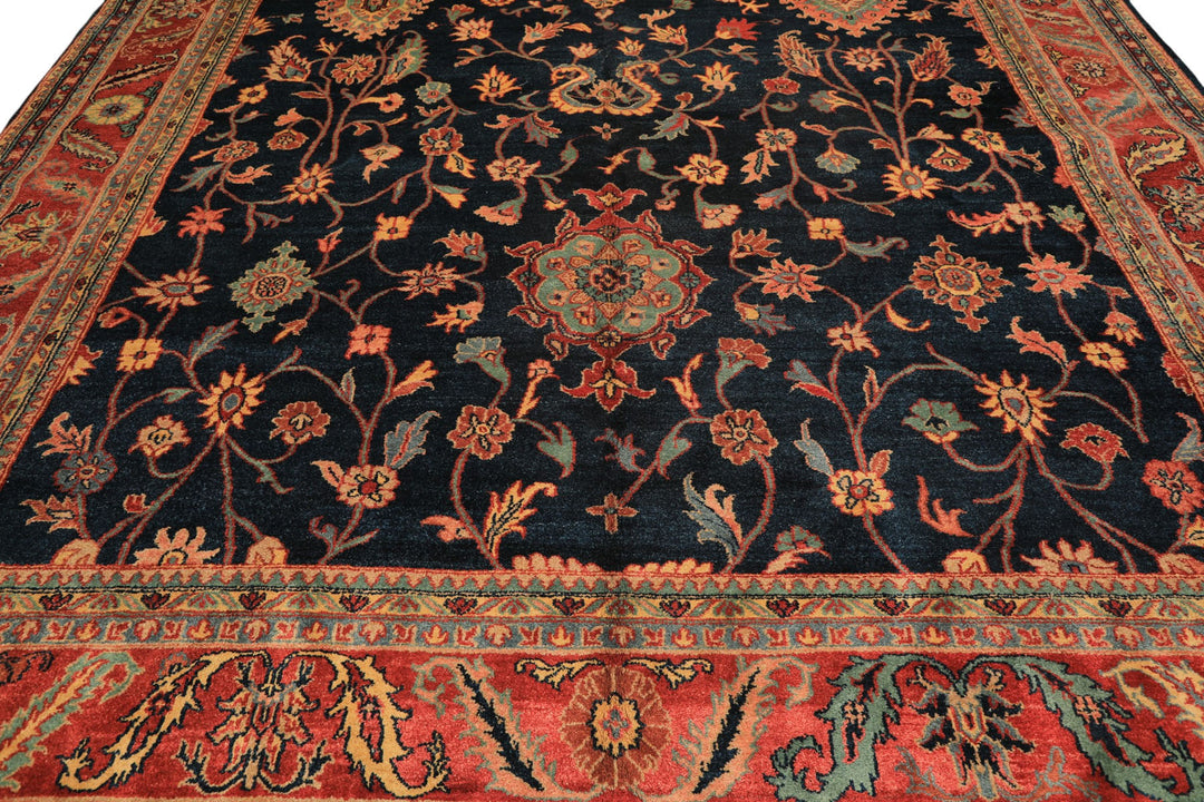 12x18 Navy, Rose, Turquoise Color Hand Knotted Indo Oushak Wool Traditional Oriental Rug