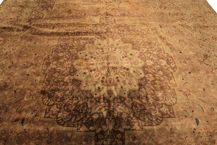 Palace Tan, Sage, Brown Color Hand Knotted Indo Persian Wool Transitional Oriental Rug