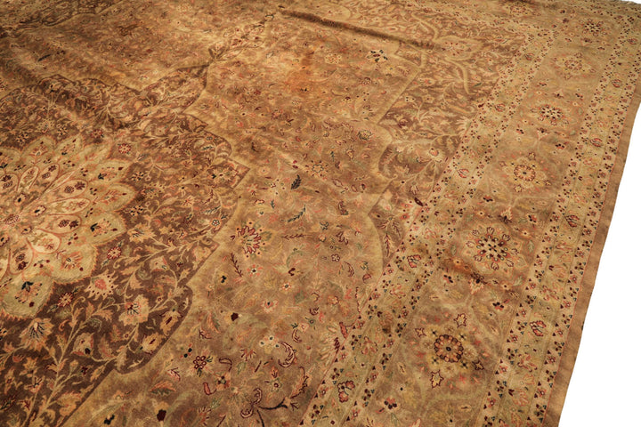 Palace Tan, Sage, Brown Color Hand Knotted Indo Persian Wool Transitional Oriental Rug