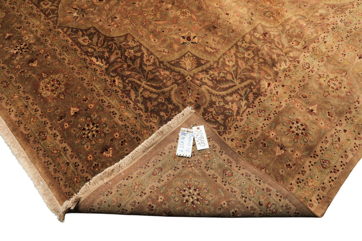 Palace Tan, Sage, Brown Color Hand Knotted Indo Persian Wool Transitional Oriental Rug