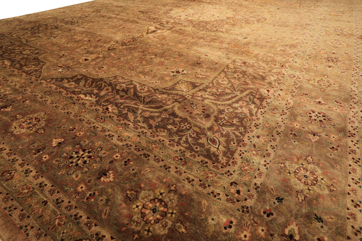Palace Tan, Sage, Brown Color Hand Knotted Indo Persian Wool Transitional Oriental Rug