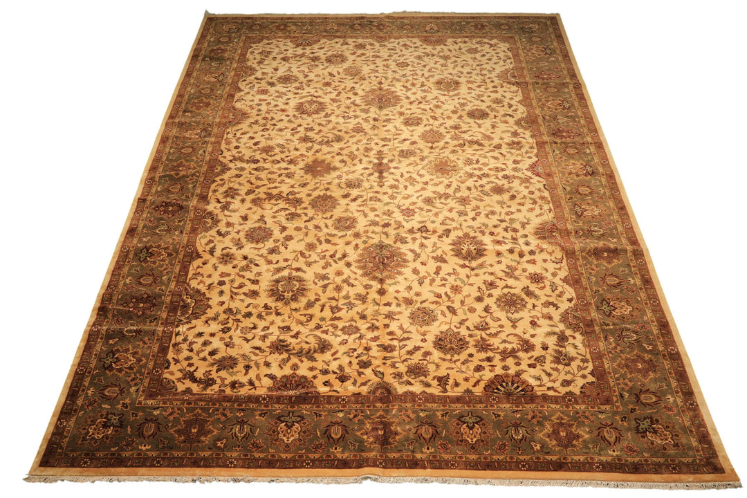 12x18 Ivory, Sage, Rust Color Hand Knotted Agra New Zealand Wool Traditional Oriental Rug