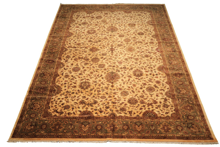 12x18 Ivory, Sage, Rust Color Hand Knotted Agra New Zealand Wool Traditional Oriental Rug