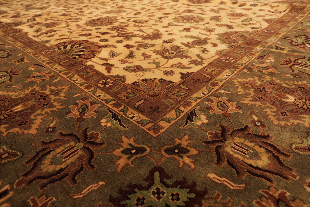12x18 Ivory, Sage, Rust Color Hand Knotted Agra New Zealand Wool Traditional Oriental Rug