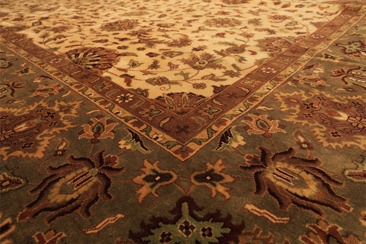 12x18 Ivory, Sage, Rust Color Hand Knotted Agra New Zealand Wool Traditional Oriental Rug