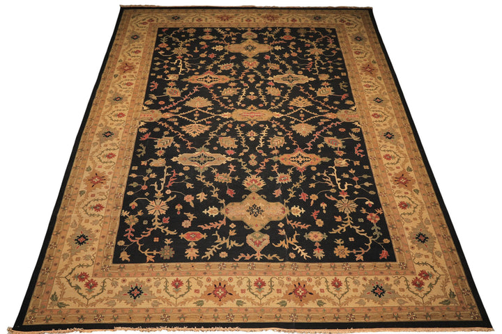 12x18 Charcoal, Beige, Sage Color Hand Knotted Soumak Wool Traditional Oriental Rug