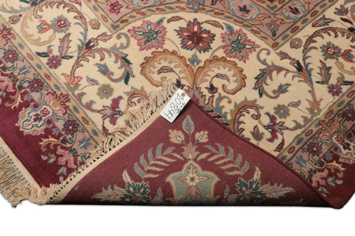 12x18 Plum, Ivory, Blue Color Hand Knotted Kerman Wool Traditional Oriental Rug