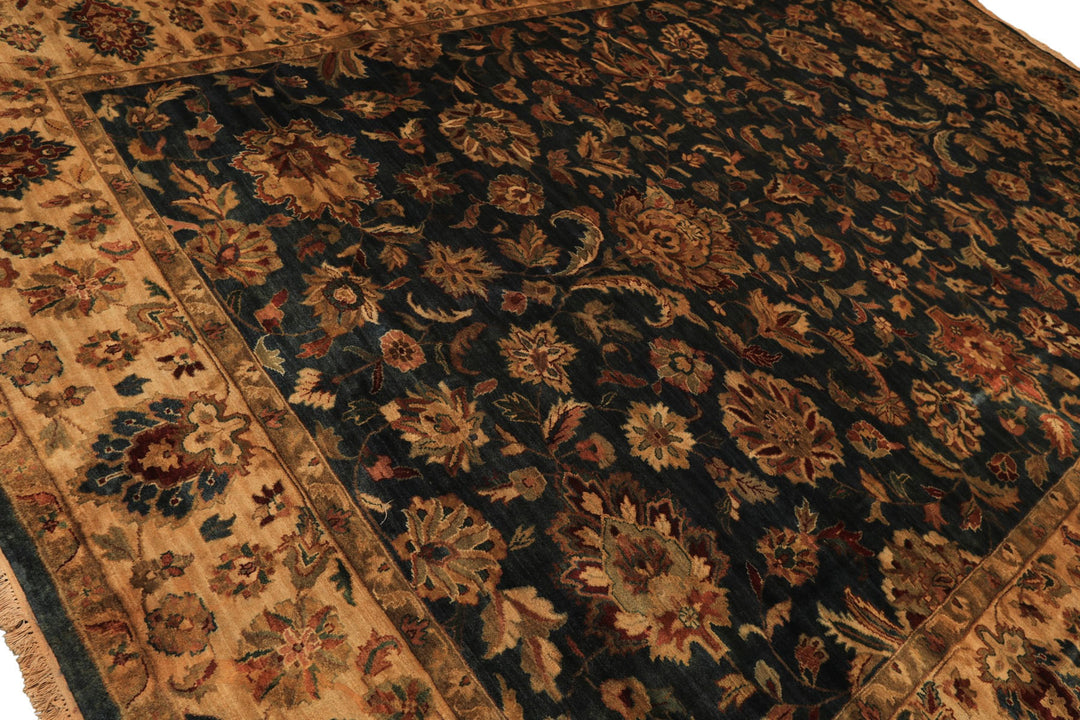 Palace Teal, Beige, Gold Color Hand Knotted Agra New Zealand Wool Traditional Oriental Rug