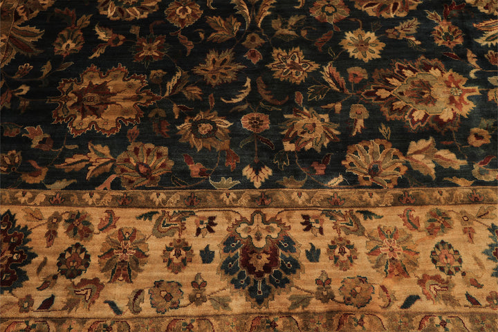 Palace Teal, Beige, Gold Color Hand Knotted Agra New Zealand Wool Traditional Oriental Rug