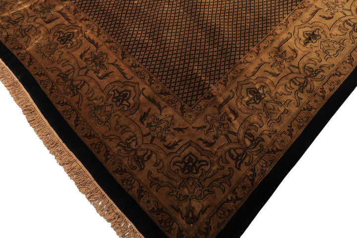 12x18 Black, Gold, Sage Color Hand Knotted Indo Persian New Zealand Wool Transitional Oriental Rug
