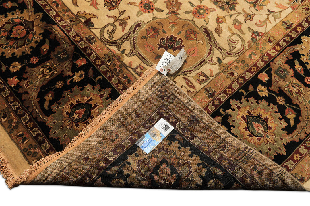 Palace Beige, Black, Maroon Color Hand Knotted Agra New Zealand Wool Traditional Oriental Rug
