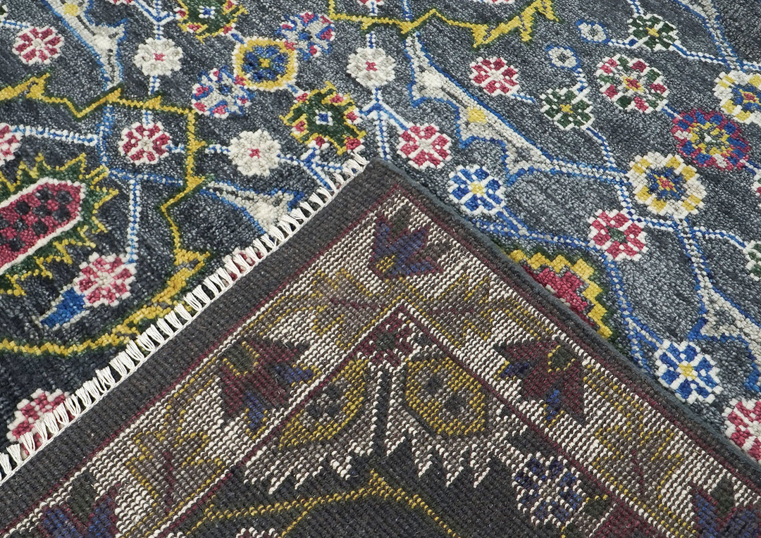 9x12 Blue, Lime, Beige Color Hand Knotted Oushak Wool Transitional Oriental Rug