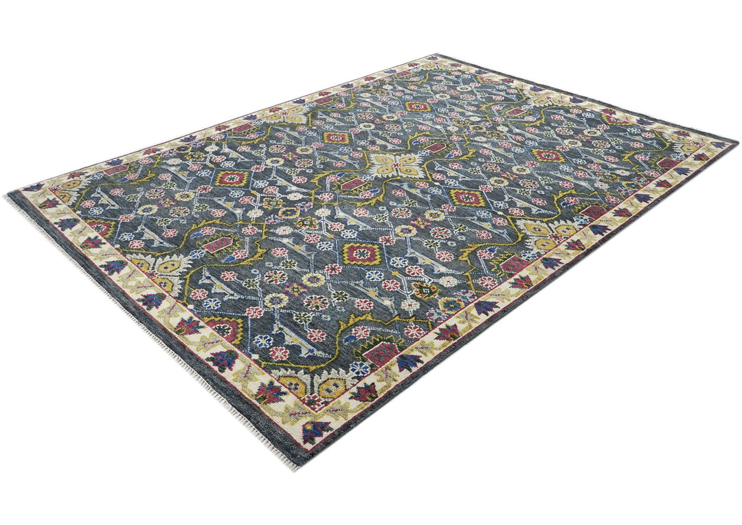 9x12 Blue, Lime, Beige Color Hand Knotted Oushak Wool Transitional Oriental Rug