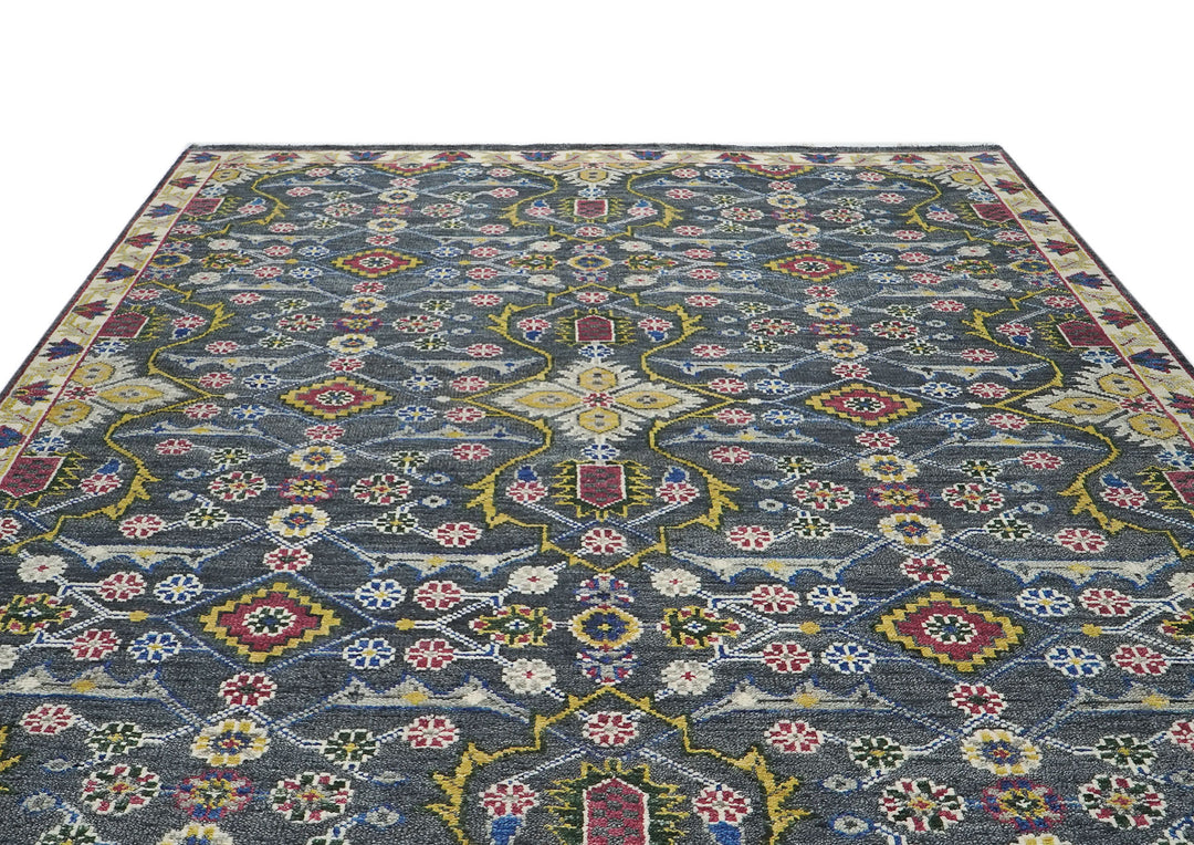 9x12 Blue, Lime, Beige Color Hand Knotted Oushak Wool Transitional Oriental Rug