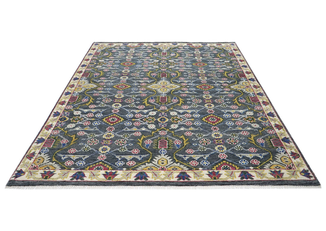 9x12 Blue, Lime, Beige Color Hand Knotted Oushak Wool Transitional Oriental Rug