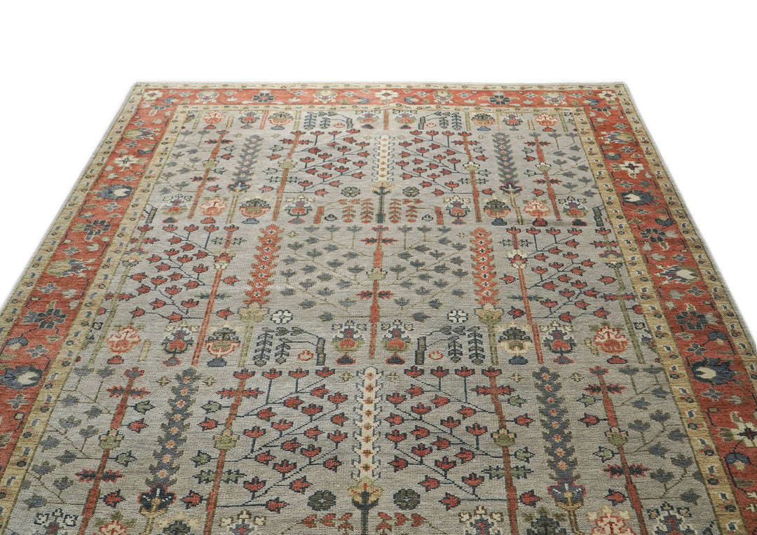 10x14 Light Blue, Burnt Orange, Lime Color Hand Knotted Oushak Wool Transitional Oriental Rug