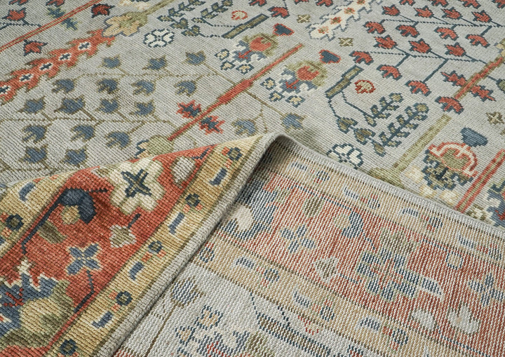 10x14 Light Blue, Burnt Orange, Lime Color Hand Knotted Oushak Wool Transitional Oriental Rug