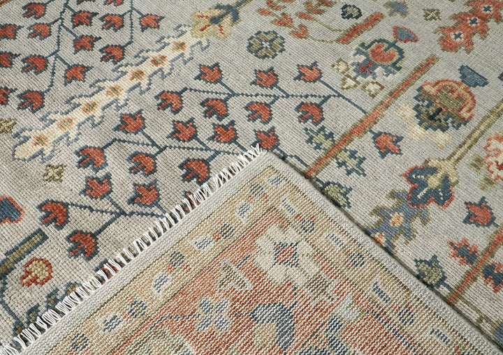 10x14 Light Blue, Burnt Orange, Lime Color Hand Knotted Oushak Wool Transitional Oriental Rug