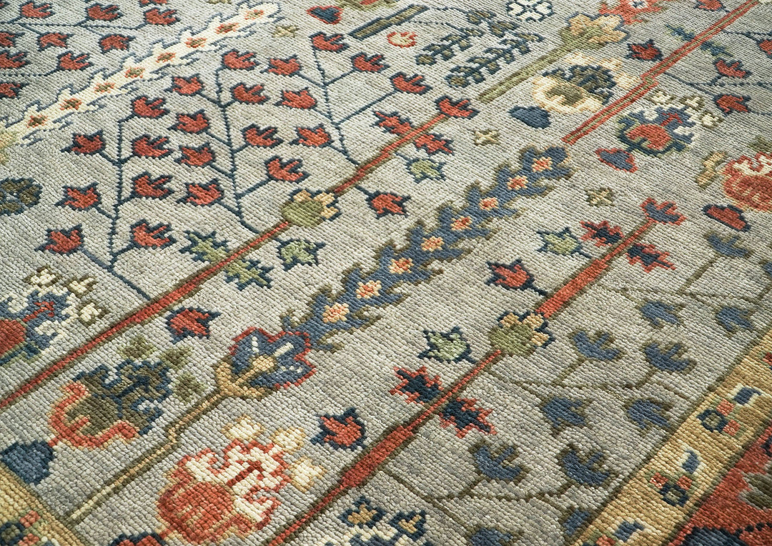 10x14 Light Blue, Burnt Orange, Lime Color Hand Knotted Oushak Wool Transitional Oriental Rug