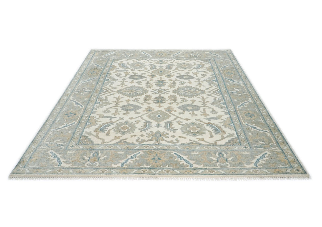 8x10 Ivory, Gray, Taupe Color Hand Knotted Oushak Wool Traditional Oriental Rug