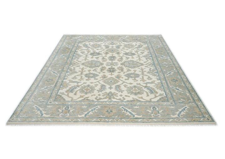 8x10 Ivory, Gray, Taupe Color Hand Knotted Oushak Wool Traditional Oriental Rug