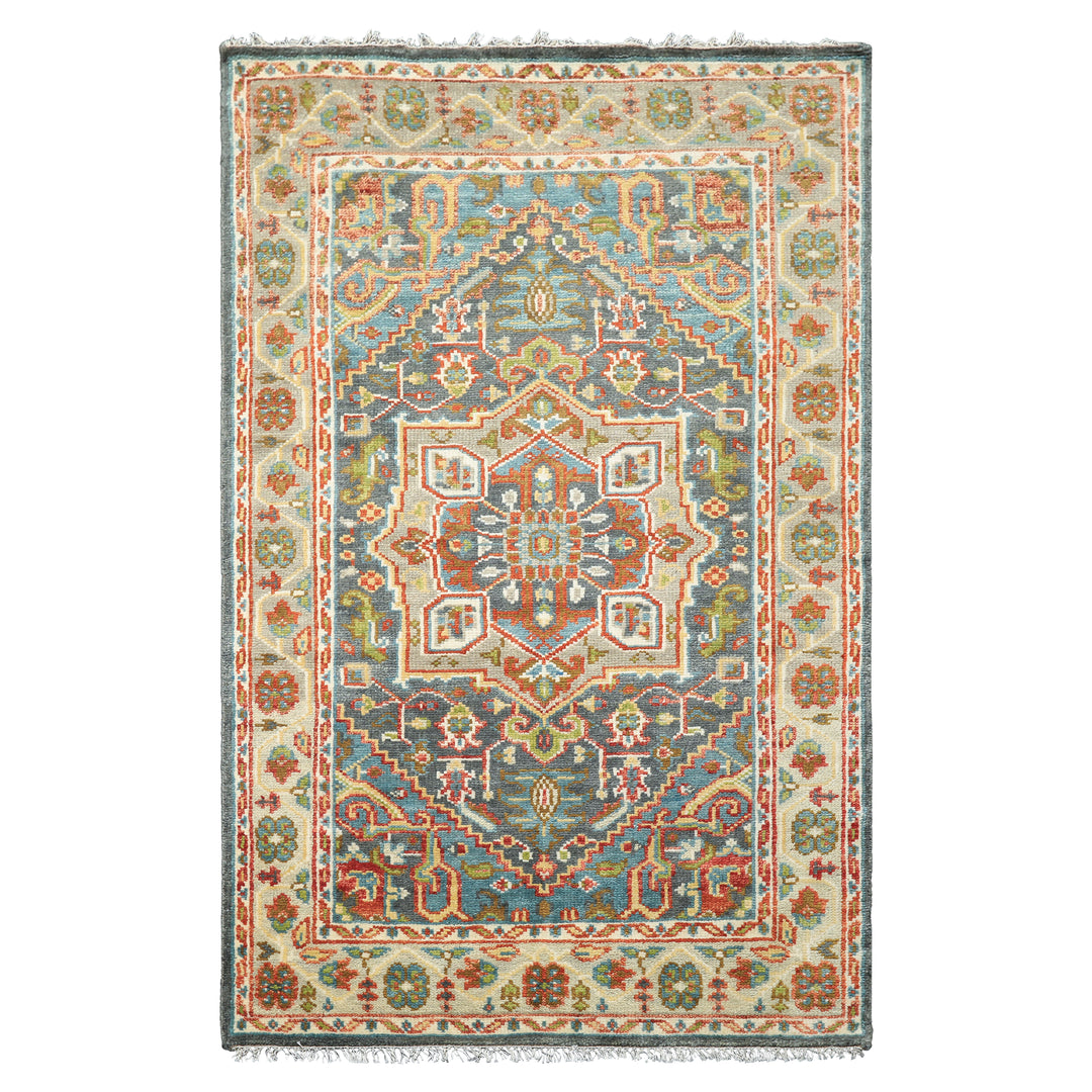 5x8 Gray, Slate, Aqua Color Hand Knotted Oushak Wool Traditional Oriental Rug