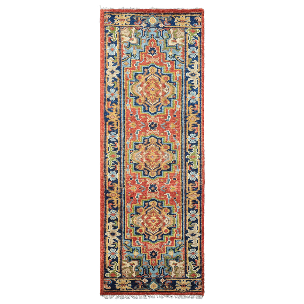 Runner Rose, Navy, Blue Color Hand Knotted Oushak Wool Traditional Oriental Rug