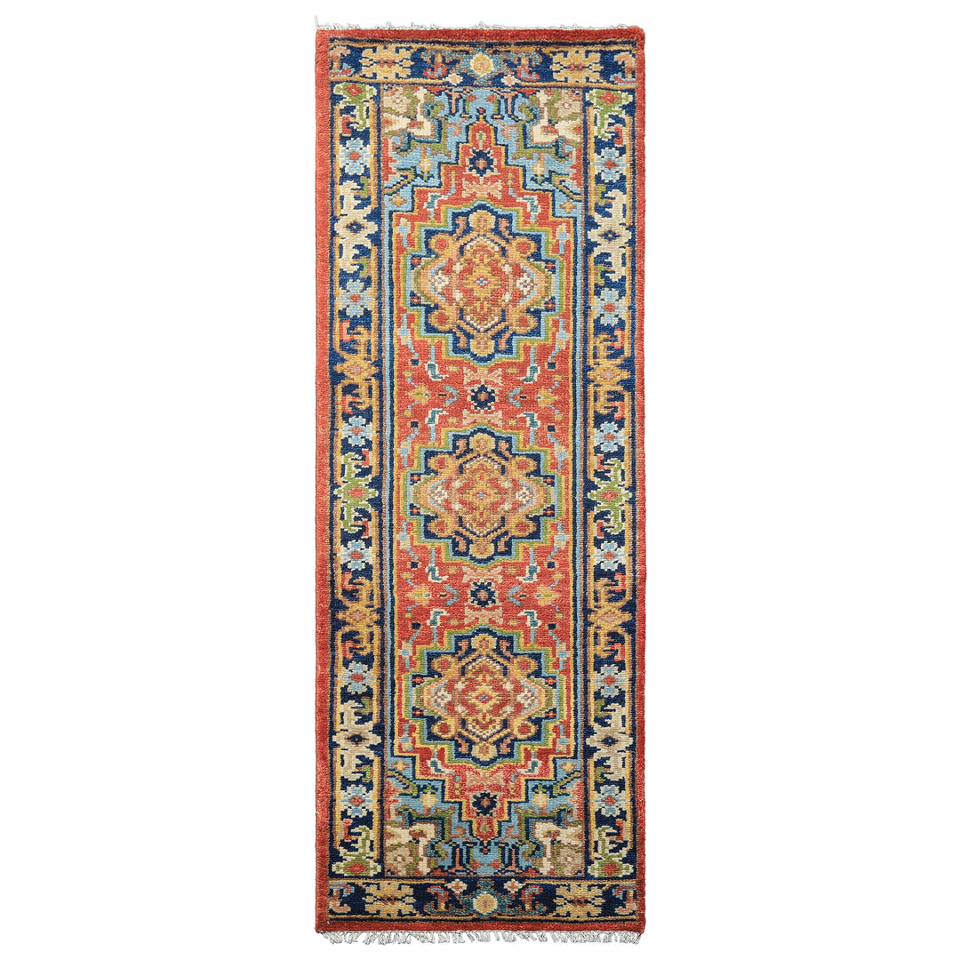 Runner Rose, Navy, Blue Color Hand Knotted Oushak Wool Traditional Oriental Rug