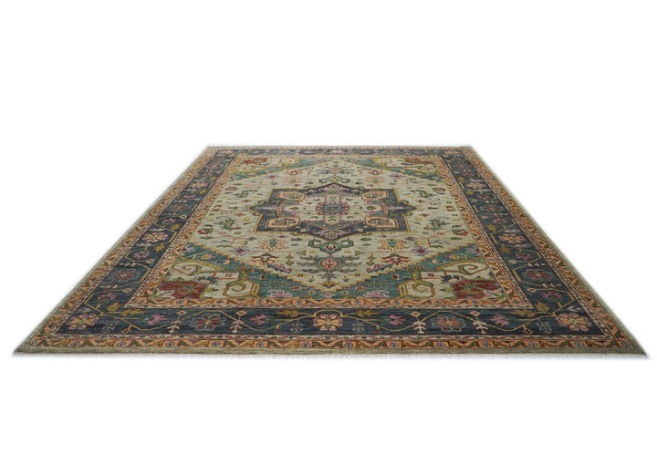 Palace Mint, Blue, Aqua Color Hand Knotted Oushak Wool  Oriental Rug