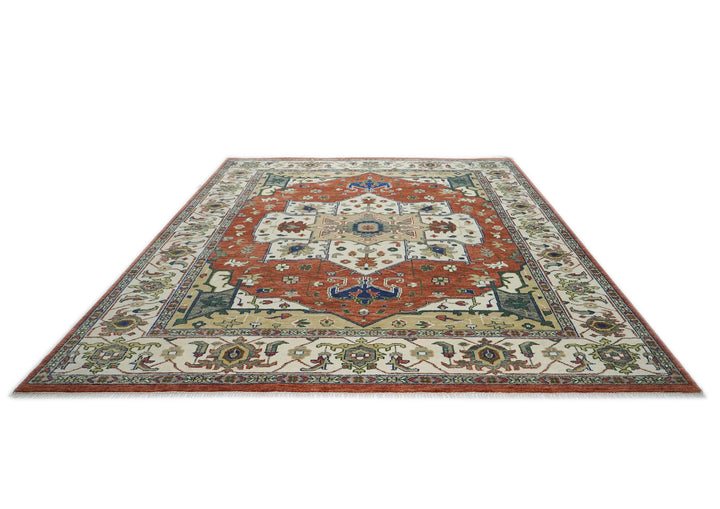 12x15 Burnt Orange, Ivory, Navy Color Hand Knotted Oushak Wool  Oriental Rug