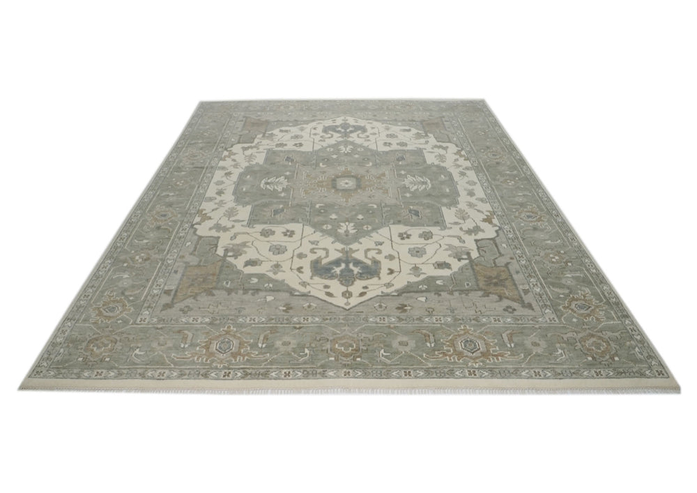 Palace Gray, Ivory, Taupe Color Hand Knotted Oushak Wool  Oriental Rug