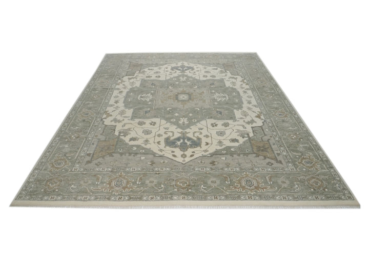 Palace Gray, Ivory, Taupe Color Hand Knotted Oushak Wool  Oriental Rug