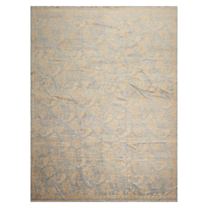 Antique Tibetan Wool Hand Knotted Oriental Area Rug Light Blue Beige 9x12