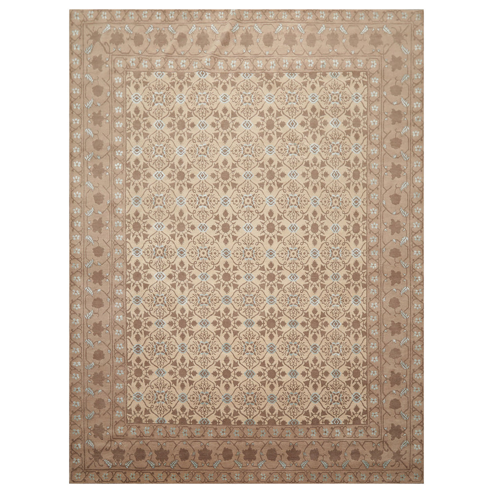 8x10 Beige, Brown, Blue Color Hand Knotted Persian Wool & Silk Transitional Oriental Rug