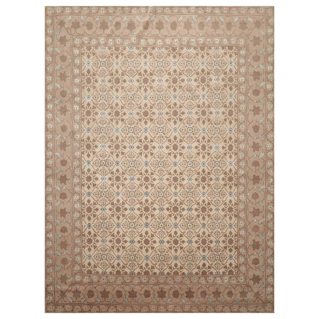 8x10 Beige, Brown, Blue Color Hand Knotted Persian Wool &amp; Silk Transitional Oriental Rug