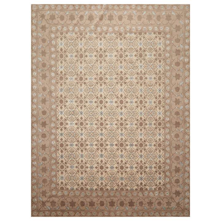 8x10 Beige, Brown, Blue Color Hand Knotted Persian Wool &amp; Silk Transitional Oriental Rug