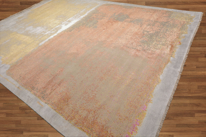 Celeste Rugs 10x14 Sherpa Hand Knotted Wool and Silk Oriental Area Rug Soft Beige & Peach Modern Contemporary Design