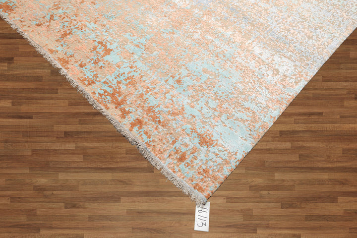 Celeste Rugs 8x10 Sherpa Hand Knotted Wool & Silk Oriental Area Rug Aqua & Tan Modern Contemporary Design